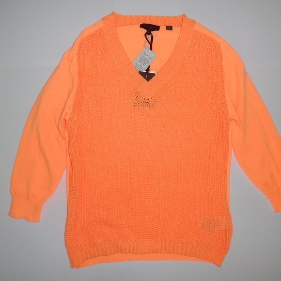 NWT Ted Baker Lills Mix Gauge‎ Bright Neon Orange Sweater Casual V-Neck Pullover - Picture 4 of 7